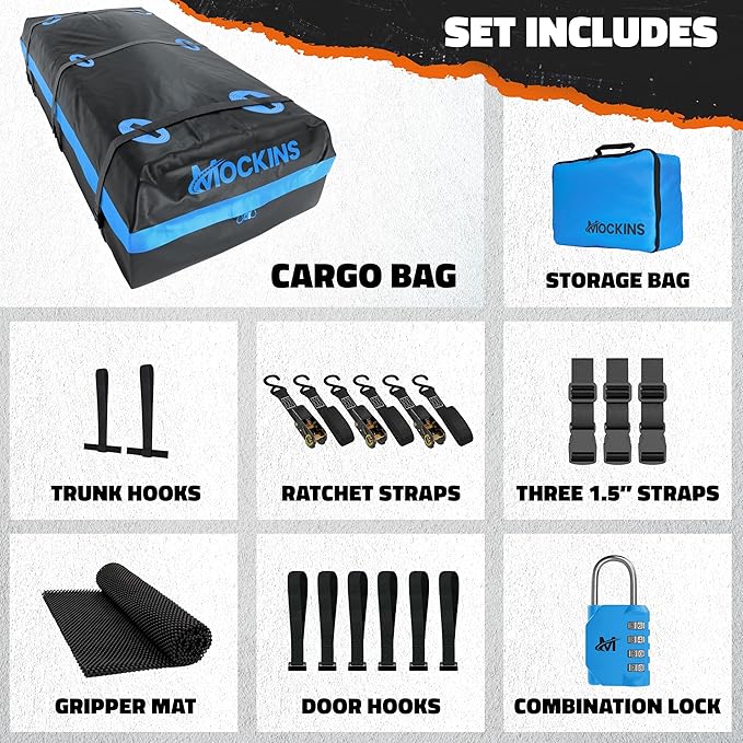 Mockins 35 Cu Ft XL Car Rooftop Cargo Carrier Bag | 80"x40"x19" All-Weather Vehicle Soft-Shell Carriers for Vehicles with or Without Roof Racks | Secure Luggage Bag for Car Roof Storage & Accessories