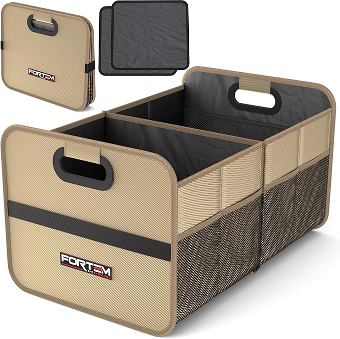 FORTEM Car Trunk Organizer, Collapsible Two Compartment Organizer, Foldable SUV & Truck Storage for Car Accessories for