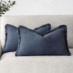 Foindtower Set of 2 Decorative Linen Fringe Throw Pillow Covers Boho Farmhouse Cushion Cover with Tassels Accent Pillowcase f