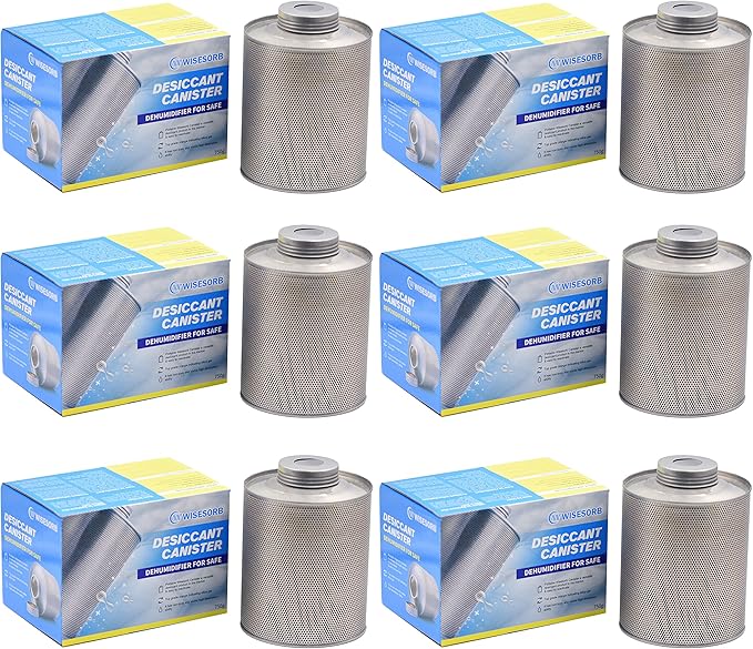 750 Grams 6pcs Gun Safe Dehumidifier, Reusable Canister Desiccant Dehumidifier, Rechargeable 1.65 Lbs Indicating Silica Gel O