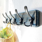 Dseap Coat Rack Wall Mount - Heavy-Duty Robust Barnwood-Style Wooden Wall Coat Hanger Hook Rail with 5 Triple Hooks for Winte