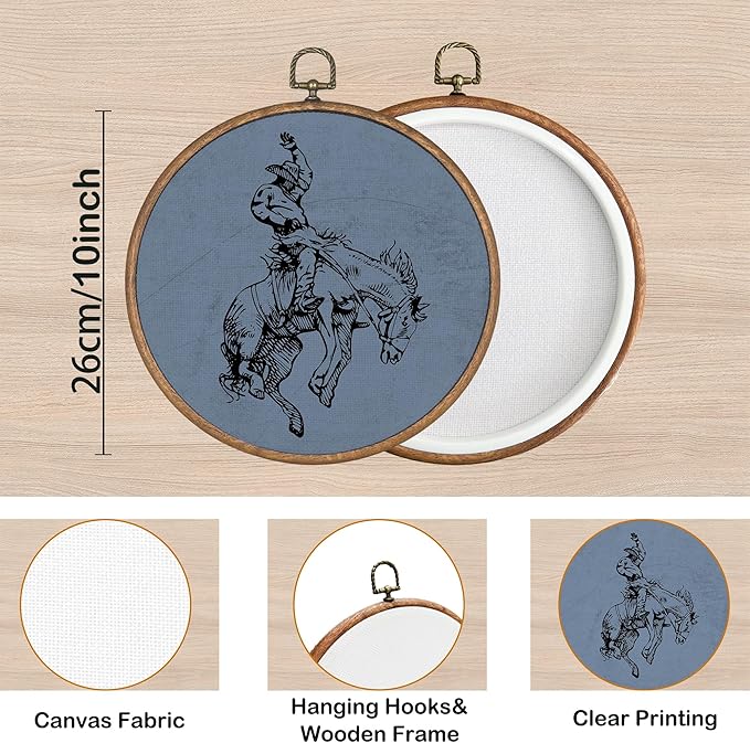 KSDUT Western Cowboy Horse Blue Wall Art Decor - Brown Bucking Southwestern Wall Art Canvas Frame Hanging Prints, Mid Century
