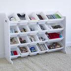 Humble Crew Extra-Large Toy Organizer with 20 Plastic Bins – White/White Storage Rack with 4-Tier Shelves, Anti-Tip Safety, f