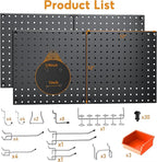 Peg Board, 68PCS Heavy Duty Metal Pegboard with Hooks, 4 Pack Black Peg Board Panels, 50lbs Load Capacity Each, Pegboard Wall