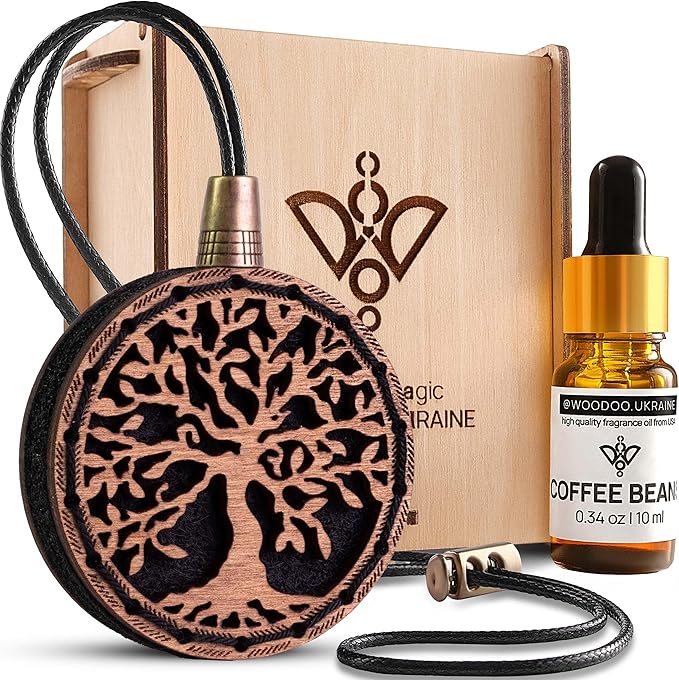 Wood Car Air Freshener — Handmade Car Air Freshener — Tree Of Life Designed Fragrance Oil Diffuser in Wooden Gift Box — Aroma