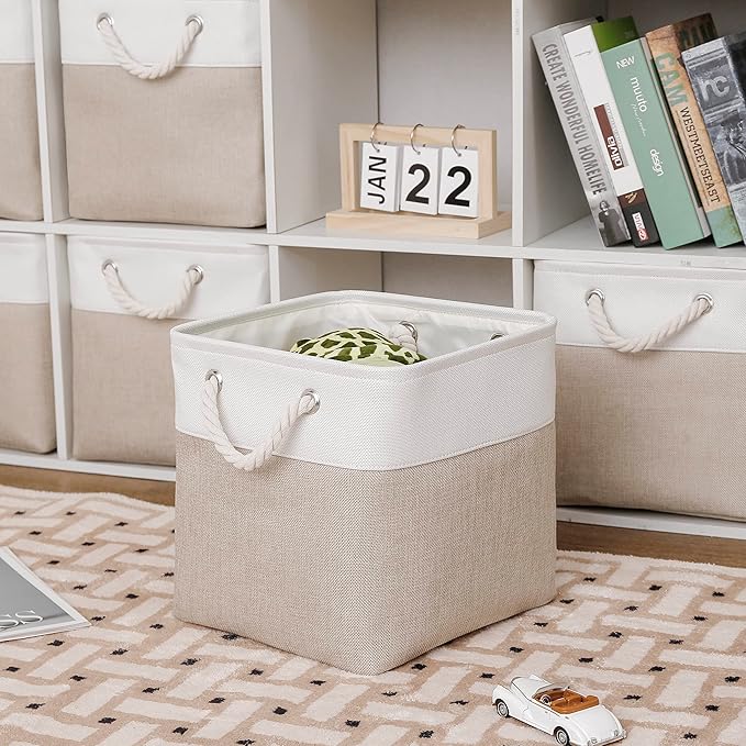 MidmmVick 11 x 11 Inch Cube Storage Bins, 6 Pack Large Collapsible Fabric Storage Bin with Ropes, Foldable Storage Cubes for 