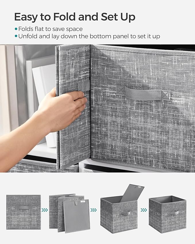 SONGMICS Storage Cubes, 11.8-Inch Non-Woven Fabric Bins with Double Handles, Set of 6, Closet Organizers for Shelves, Foldabl