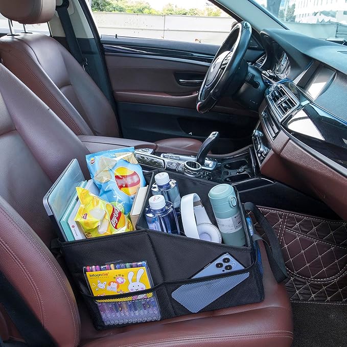 Front-Back Seat Car Organizer Box - Portable Passenger Seat Organizer, Odorless Fabric Car Seat Organizer, Universal Foldable A