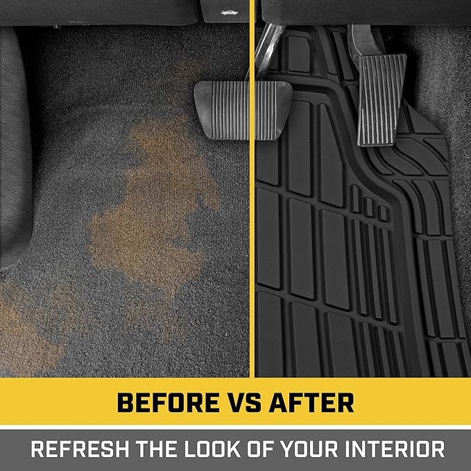 CAT® ToughRide™ Heavy-Duty 4 Piece Black Floor Mats for Cars - Trim to Fit All-Weather Rubber Car Mats Full Set - Truck Mats & Cars Floor Mats - Interior Accessories for SUVs & Car Rug Protection