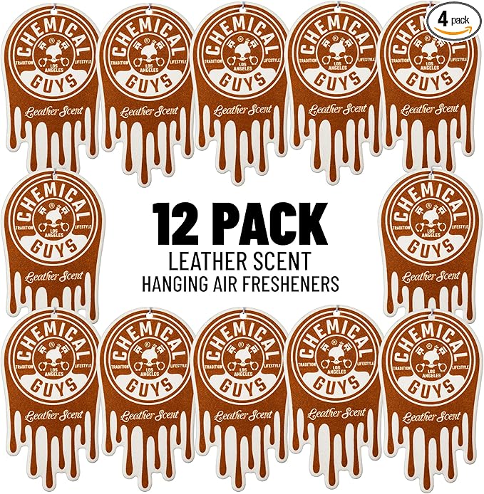Chemical Guys Hanging Air Fresheners - Leather Scent for Cars, Trucks, SUVs, RVs, Home, Office, Work, Dorm Room, & More - 12 