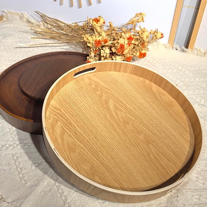 i-lan 16 Inch Large Wooden Lazy Susan Turntable - Wood Rotating Serving Tray for Dining Table & Countertop, Round Table Top O