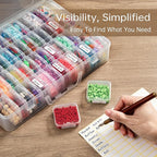 Bead Organizer Box, 60 Pack Small Clear Storage Boxes with Labels, Large Travel Craft Case with Handle, Mini Plastic Containe