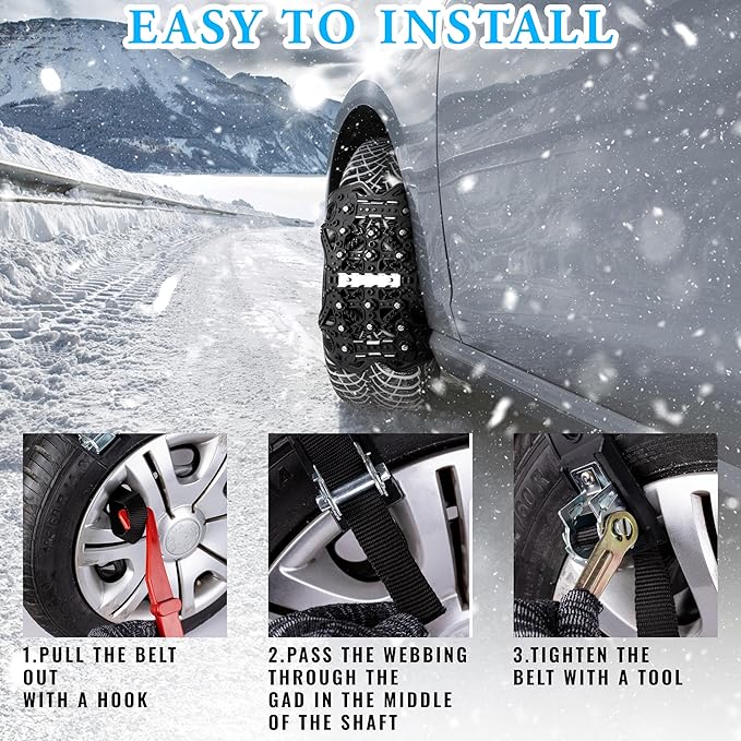 VaygWay Car Snow Tire Anti-Slip Chains - All Season Black Upgraded - Emergency Vehicle Tire Chains for Cars, SUVs, & Trucks (