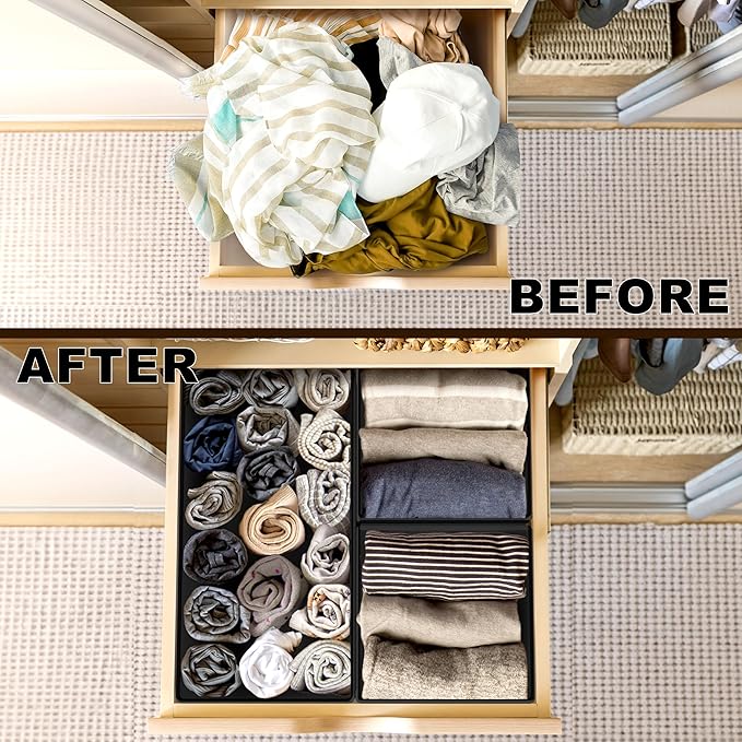 SIMPLE HOUSEWARE Foldable Drawer Organizer for Clothes/Underwear/Panty/Onesie Stocking Bin, Set of 12, Black