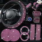 CAR PASS 11 PCS Bling Diamond Car Accessories Set for Women, Sparkly Rhinestone Steering Wheel Cover, Bling Seat Belt Cushion