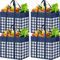 WOWBOX Reusable Grocery Bags,4-Pack, Foldable Reusable Shopping Tote Bags bulk with Reinforced Handles,Large Storage Bags with Water Resistant Coating for Groceries,Multipurpose,Blue-White