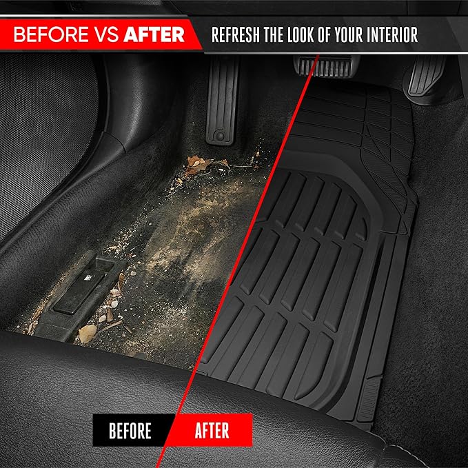 Motor Trend FlexTough LITE Rubber Car Mats Full Set - All Weather Floor Mats for Trucks, Cars & SUVs - Automotive Waterproof Black Car Floor Mats for Cars Interior Accessories Universal Trim-to-Fit