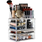 Cq acrylic 3 Pack Clear Makeup Organizer Countertop, Stackable 6 Drawers Skincare Organizer,Cute Skin Care Organizer for Vani