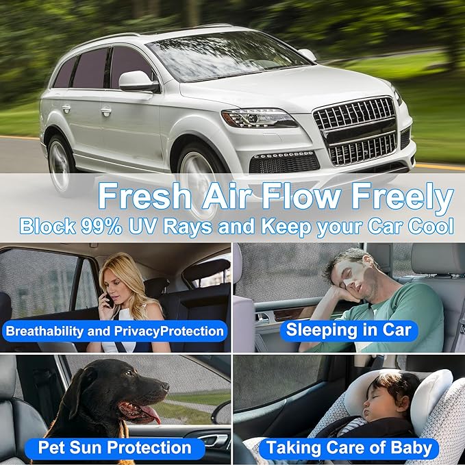 Front Side Half Window Shade Foldable Custom Fit for Audi Q7 2011-2015 Car Window Shades for Side Window Sun Shade UV Protection Heat Insulation for Camping Sleeping 6PCS