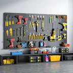 Peg Board, Heavy Duty Metal Pegboard, 6 Pack Black Peg Board Panels, 60lbs Load Capacity Each, Pegboard Wall Organizer for Ga