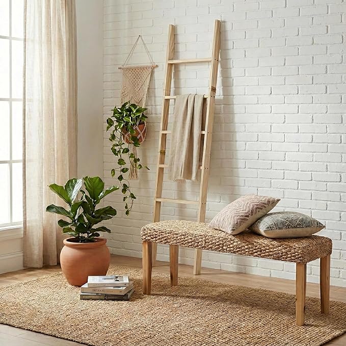 Blanket Ladder for Living Room 6-Tier, Wooden Decorative Quilt Holder for Bed Room, Wall-Leaning Towel Rack for Bathroom, Dec