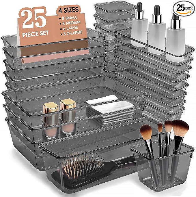 Kitchen Desk Drawer Organizers Storage for Office, Small Acrylic Vanity Trays Makeup Organizer for Drawer Bathroom Plastic Ma