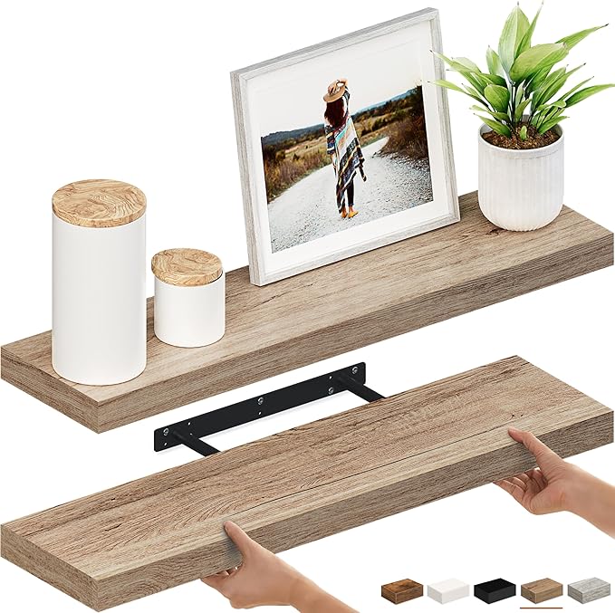 Ballucci Floating Shelves, 36" Wood Wall Shelf Set of 2, with Invisible Brackets for Bathroom, Living Room, Bedroom, Kitchen,