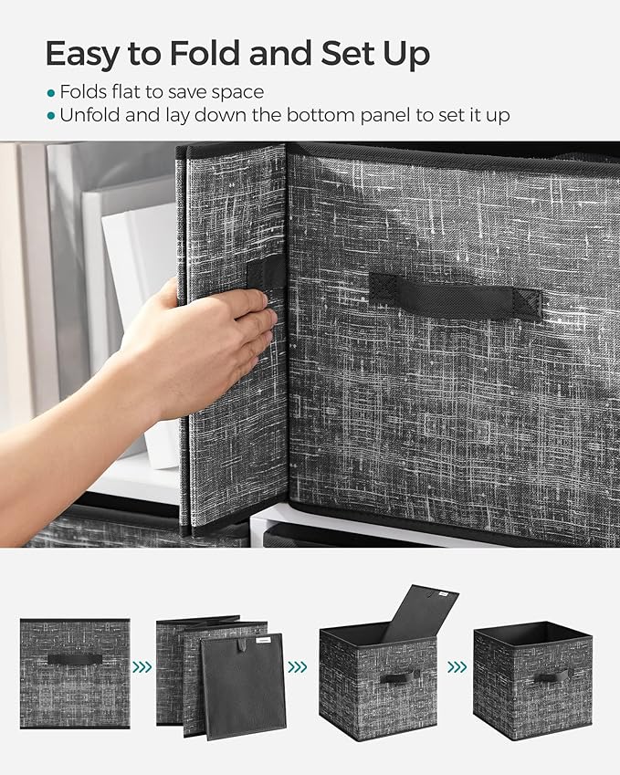SONGMICS Storage Cubes, 11.8-Inch Non-Woven Fabric Bins with Double Handles, Set of 6, Closet Organizers for Shelves, Foldabl