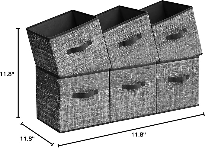 SONGMICS Storage Cubes, 11.8-Inch Non-Woven Fabric Bins with Double Handles, Set of 6, Closet Organizers for Shelves, Foldabl