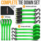 FORTEM Ratchet Straps, Tie Down Strap Set 1650lb Break Strength, 4 Pack 15ft x 1in, 4 Soft Loops, Moving Straps Tie Downs, Cargo Cam Buckles for Trucks, Carry Bag, for Men