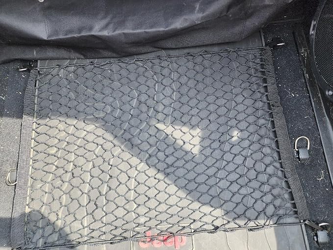 Rear Trunk Organizer Cargo Net for Jeep Wrangler 2018-2025 - ONLY for 4 Door Trims - Floor Style Web Mesh Cargo Net for SUV -