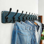 Dseap Coat Rack Wall - Heavy-Duty 38-1/4" Long, with Reinforced 10 Custom Tri-Hooks, Solid Wood Wall Hanger for Coats Hat Jac