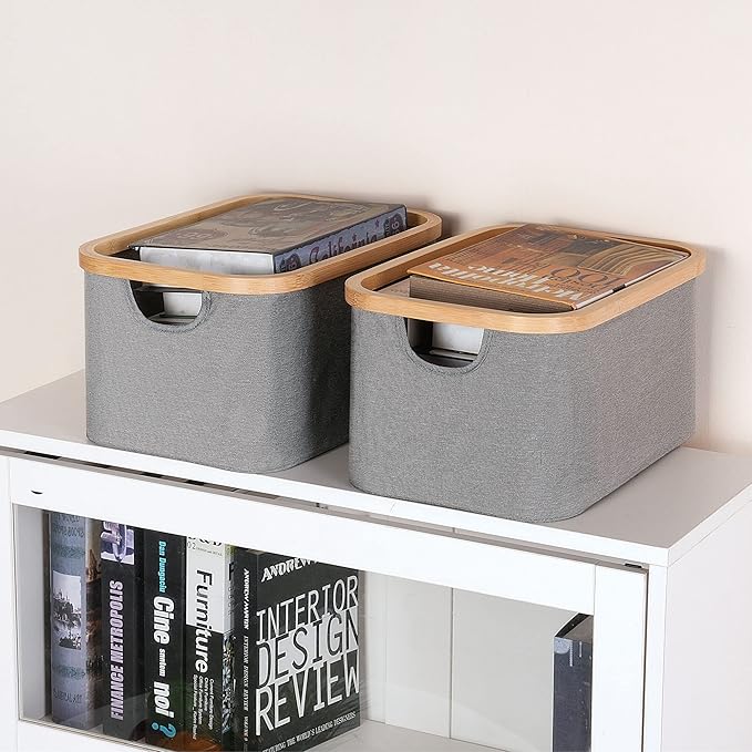efluky Storage Baskets for Organizing, Fabric Storage Bins with Bamboo Handles, Collapsible Storage Baskets for Shelves and C