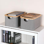 efluky Storage Baskets for Organizing, Fabric Storage Bins with Bamboo Handles, Collapsible Storage Baskets for Shelves and C