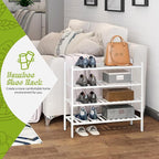 BMOSU 4-Tier Bamboo Shoe Rack Premium Stackable Shoe Shelf Storage Organizer for Hallway Closet Living Room Entryway Organize
