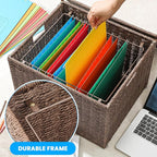 Cinnvoice Extra Large Decorative File Box 18 x 16 x 13 in Wicker Seagrass File Basket Organizer for Letter Legal Size Hand Wo