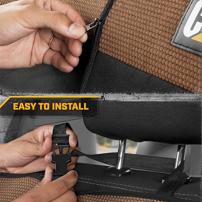 Cat MeshFlex Beige & Black Rear Seat Cover for Car – Durable Canvas & Mesh Design 60/40 Split Bench Protector for Cars, Truck