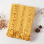 BATTILO HOME Mustard Throw Blanket with Fringe Geometric Bed Yellow Throws Summer Breathable Decorative Large Throw for Couch