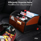 [2025 UPDATED] Leather Car Seat Organizer, Foldable Storage Box for Front Seat, Back Seats & Floor - Removable Divider,