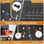 Peg Board, 68PCS Heavy Duty Metal Pegboard with Hooks, 4 Pack Black Peg Board Panels, 50lbs Load Capacity Each, Pegboard Wall