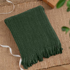 BATTILO HOME Dark Green Throw Blanket for Couch, Soft Chenille Knit Throws with Tassels for Home Decor, Christmas Green Throw