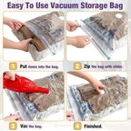 HIBAG Vacuum Storage Bags, 10-Pack Vacuum Seal Bags for Clothing Clothes, Space Saver Bags (2 Jumbo, 2 Large, 2 Medium, 2 Sma