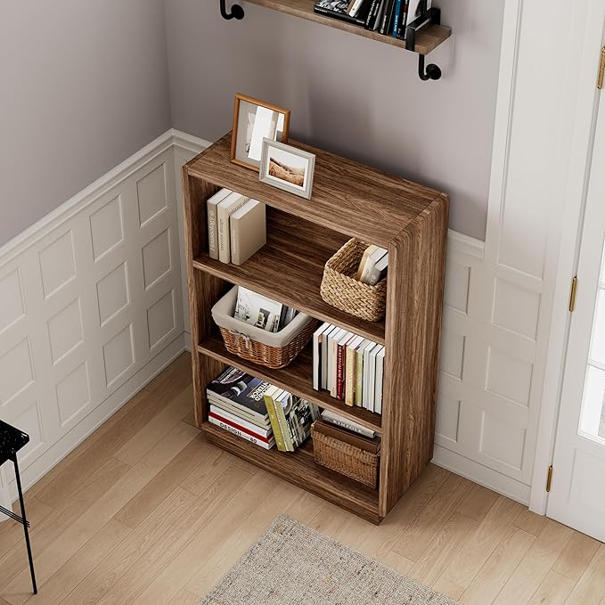 ChooChoo 3-Tier Bookcase, Wooden Bookshelf, Farmhouse Bookshelf with Open Storage, Tall Bookcase for Bedroom and Home Office,