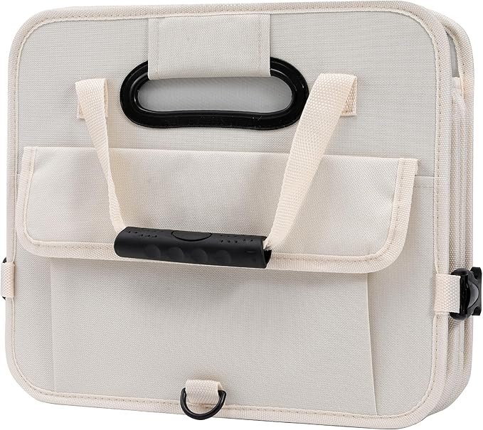 Car Trunk Organizer with Lid Storage Collapsible Multi Compartment Adjustable Straps for SUV, Truck, Sedan(Beige) XL