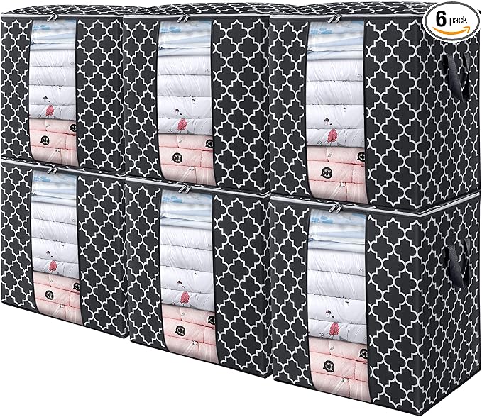 WISELIFE Storage Bags 6 Pack/100L Large Blanket Clothes Organization and Storage Containers for Comforters,Bedding, Foldable 
