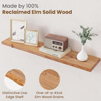 Floating Shelves for Wall Decor, Rustic Solid Elm Wood Live Edge Floating Shelves Wall Mounted, Wall Shelves with Invisible B