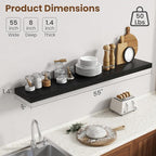 55 Inch Floating Shelves for Wall, 8 Inch Deep Floating Shelf for Storage & Display, Rustic Wall Mounted Shelf with Invisible