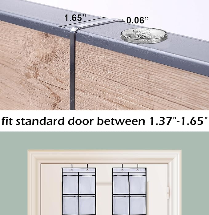 MISSLO Over The Door Shoe Organizer 12 Large Mesh Pockets Hanging Narrow Closet Door, White, 2 Pack