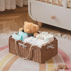 HBlife Large Baby Diaper Caddy, Paper Rope Storage Baskets Nursery Bin with Removable Divider, Portable Car Organizer for Dia