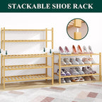 Smiry Bamboo Shoe Rack for Closet, 4 Tier Wooden Stackable Shoe Organizer, Free Standing Shoes Storage Shelf for Entryway, Fr